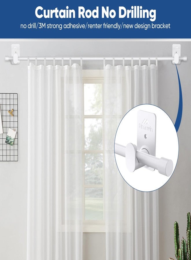 SIMEWIN Curtain Rods No Drilling for Windows 30 to 120 Inches,5/8 Inch Diameter No Drill Small Curtain Rod Set with 3M Adhesive Brackets, White - Image 2